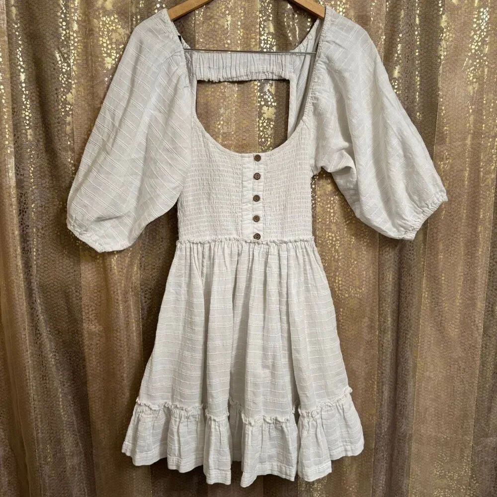 Free People Summer Picnic White Cottage Peasant Mini Dress Cotton XS